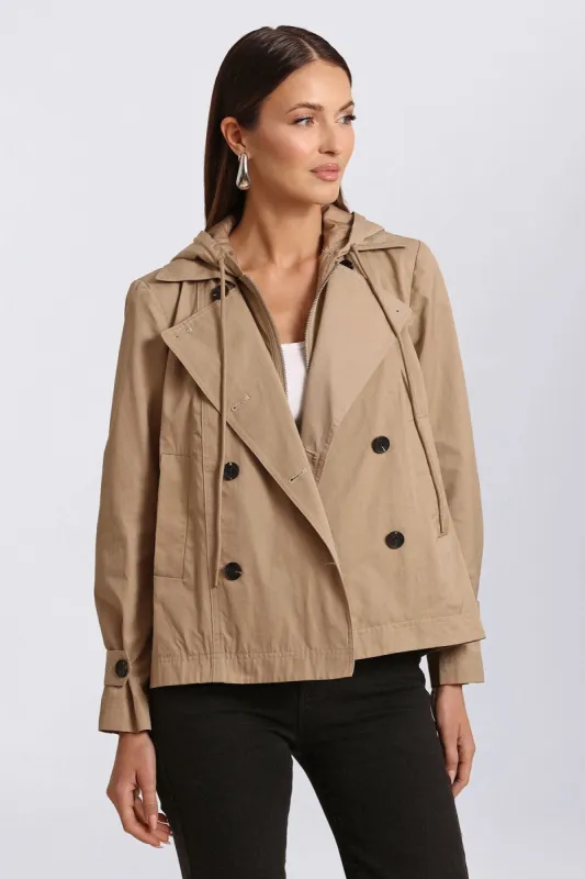 Short Cotton Blend Hooded Trench Coat | Parallel