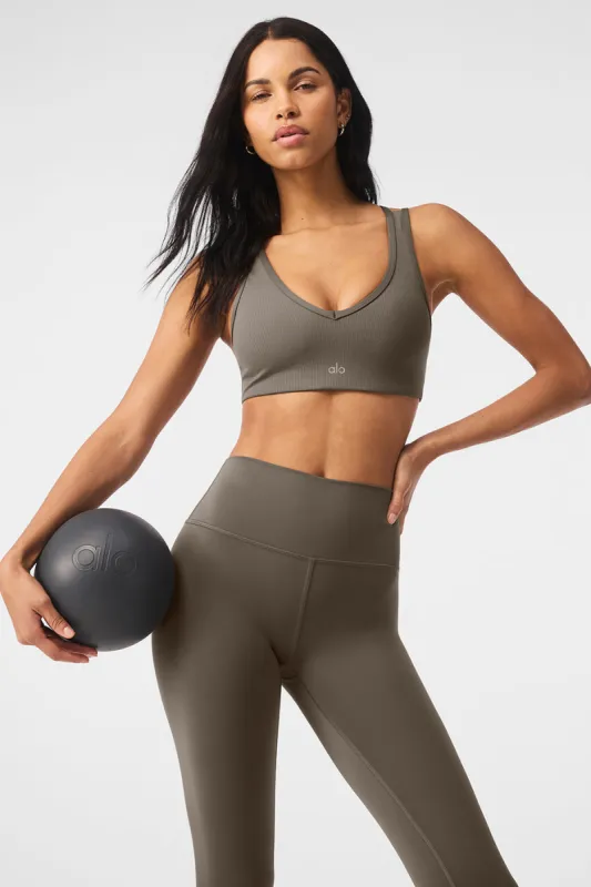 Airlift Ribbed Jump Start V-Neck Bra - Olive Tree | Parallel