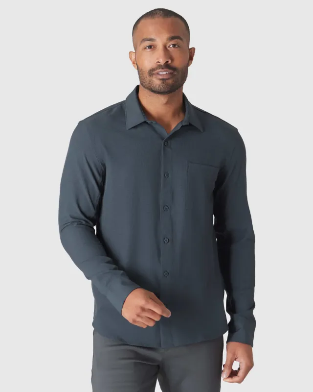 Heather Navy Long Sleeve Ripstop Commuter Shirt sold by True Classic