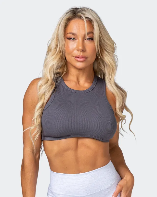 HBxMN Bliss Rib Cropped Tank - Charcoal sold by Muscle Nation