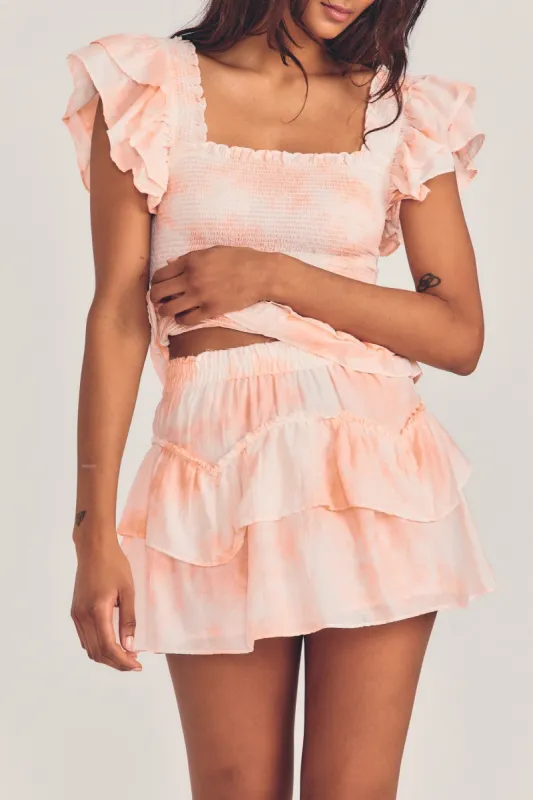 Abrielle Mini Skirt- PEACH TWIST HAND DYE sold by LoveShackFancy