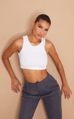 White Structured Contour Sleeveless Ribbed Crop Top sold by Pretty Little Thing