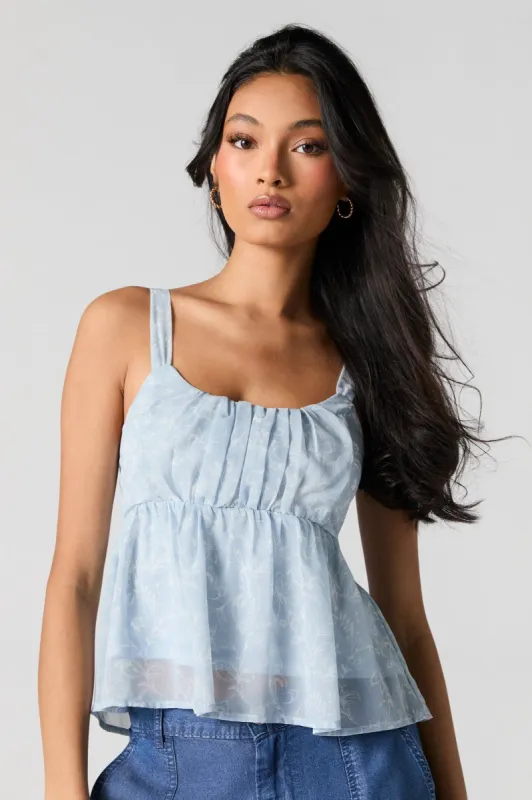 Blue Floral Chiffon Milkmaid Babydoll Tank sold by Urban Planet