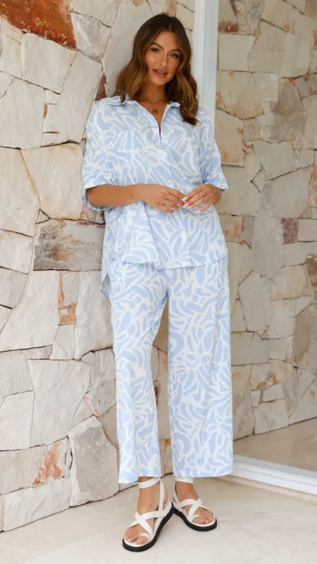 Capri Button Up Shirt and Pants Set - Light Blue Print sold by Billy J
