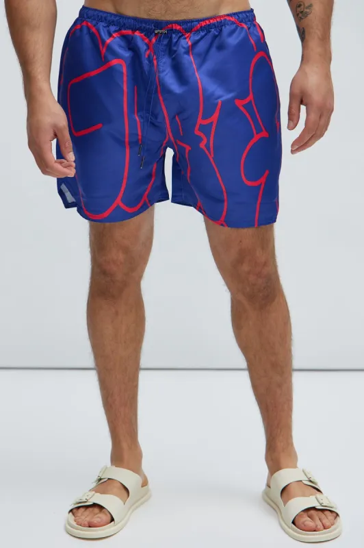 The Big G Swim Trunks - Navy sold by Fashion Nova