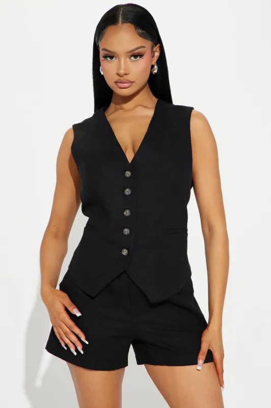 Business Casual Linen Vest Top - Black sold by Fashion Nova