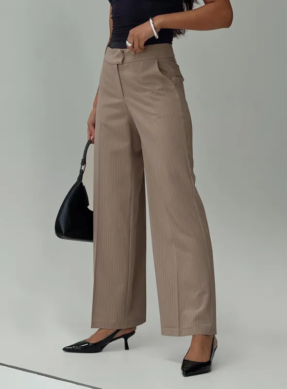 Jeller Pinstripe Pants Beige Pinstripe sold by Princess Polly