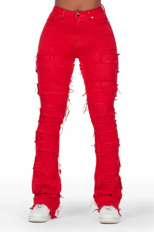 Zariyah Red Stacked Flare Jean sold by Rockstar Original