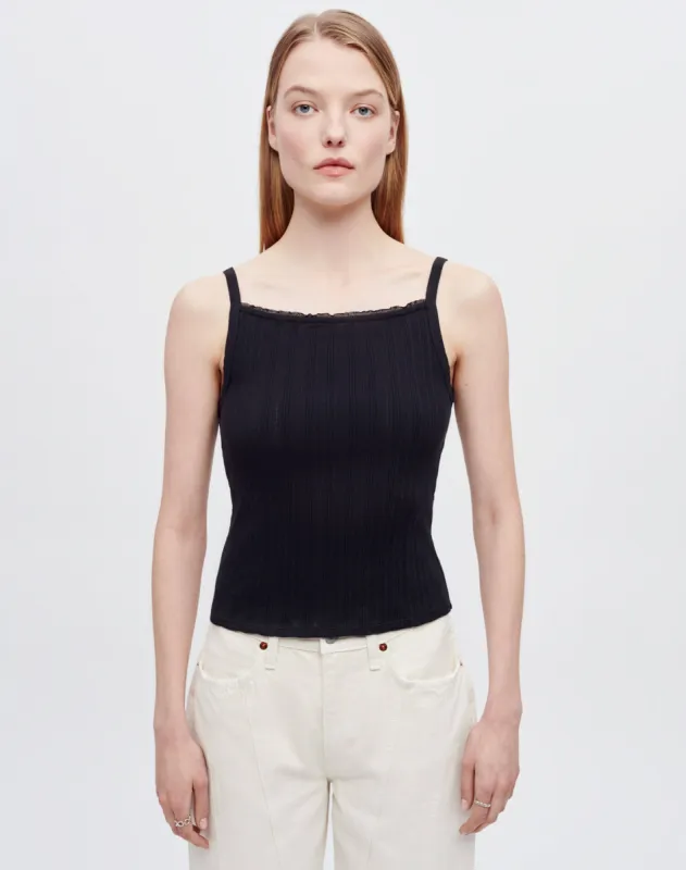 Hanes Pointelle Square Neck Tank - Black sold by Re/Done