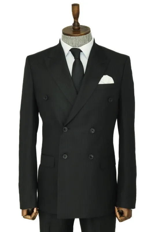 Striped Wide Collar Black Men Double-Breasted Suit - Wessi sold by Wessi