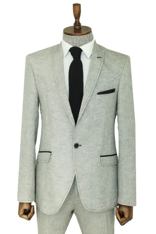 Cotton Slim Fit Textured Grey Men Suit - Wessi sold by Wessi