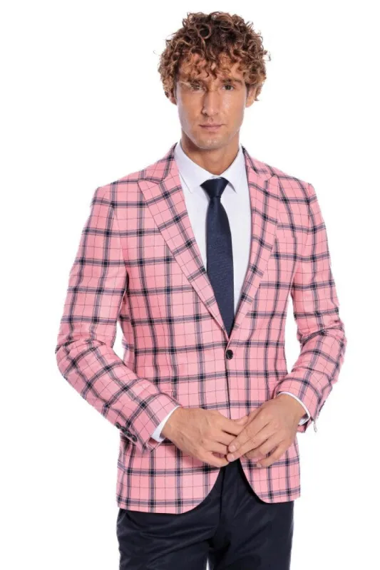 Plaid Slim Fit Pink Men Blazer - Wessi sold by Wessi
