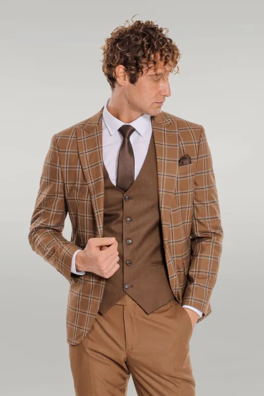 Checked Patterned Slim Fit Brown Men Suit - Wessi sold by Wessi
