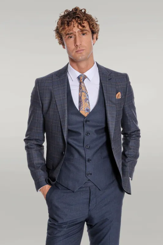 Checked Slim Fit Navy Blue Men Suit - Wessi sold by Wessi