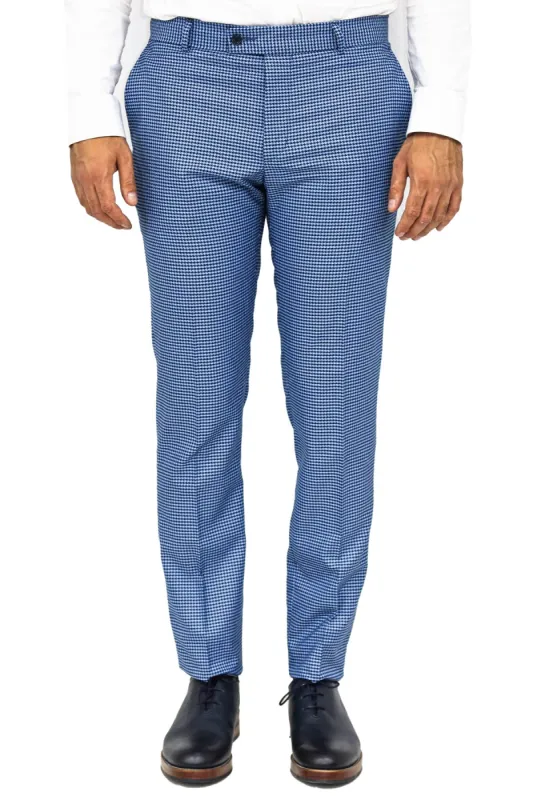 Houndstooth Patterned Indigo Blue Men Pants - Wessi sold by Wessi