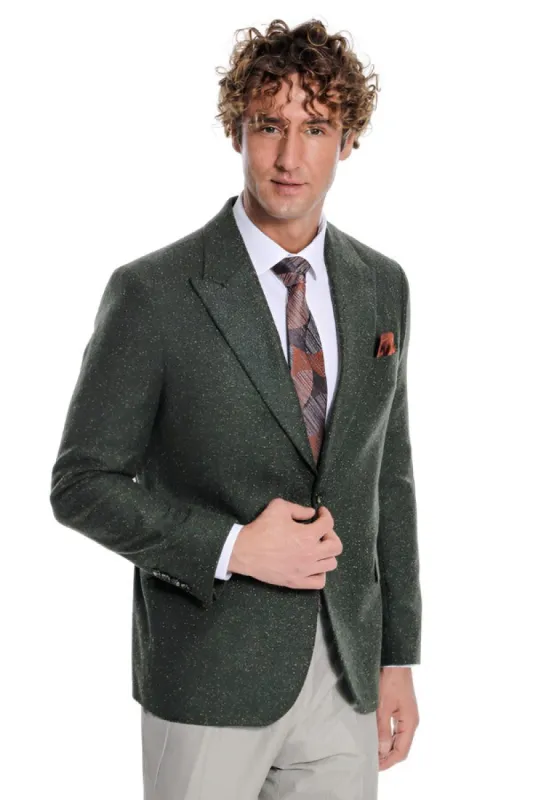 Houndstooth Pattern Wool Green Men Blazer - Wessi sold by Wessi