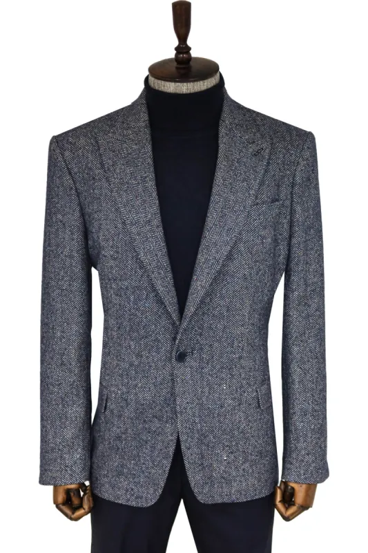 Houndstooth Pattern Wool Blue Men Blazer - Wessi sold by Wessi
