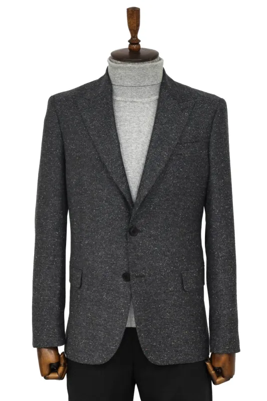 Houndstooth Pattern Wool Anthracite Men Blazer - Wessi sold by Wessi