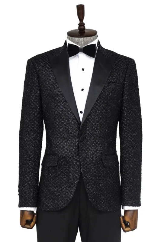 Gingham Patterned Glitter Black Men Party Blazer - Wessi sold by Wessi