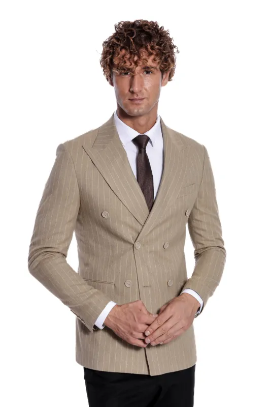 Striped Double Breasted Cream Men Blazer - Wessi sold by Wessi