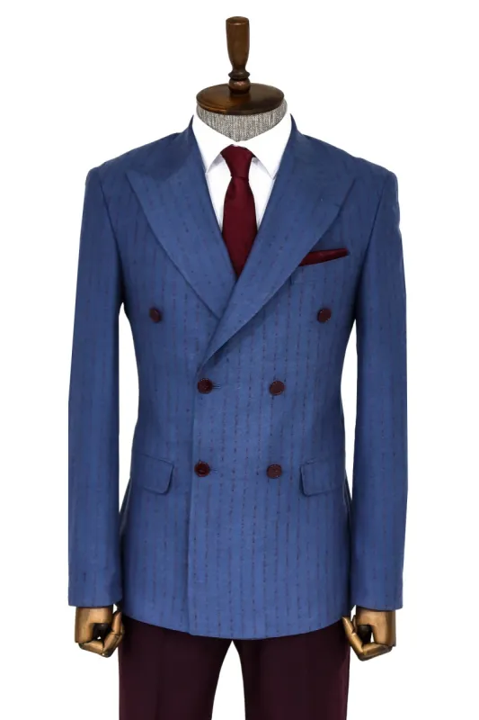 Striped Double Breasted Blue Men Blazer - Wessi sold by Wessi