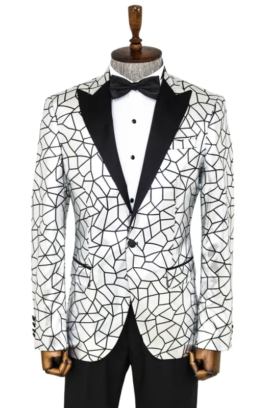 Slim Fit Black Patterned Grey Men Stage Performance Jacket - Wessi sold by Wessi