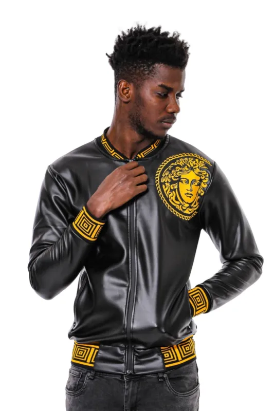 Black Leather Touch Printed Seasonal Coat - Wessi sold by Wessi
