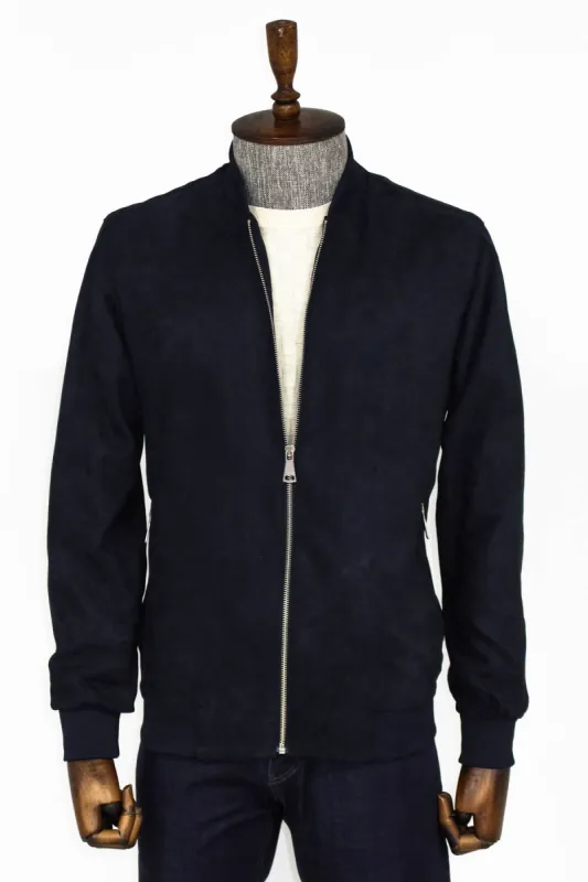 Plain Zippered Pockets Navy Blue Men Bomber Coat - Wessi sold by Wessi