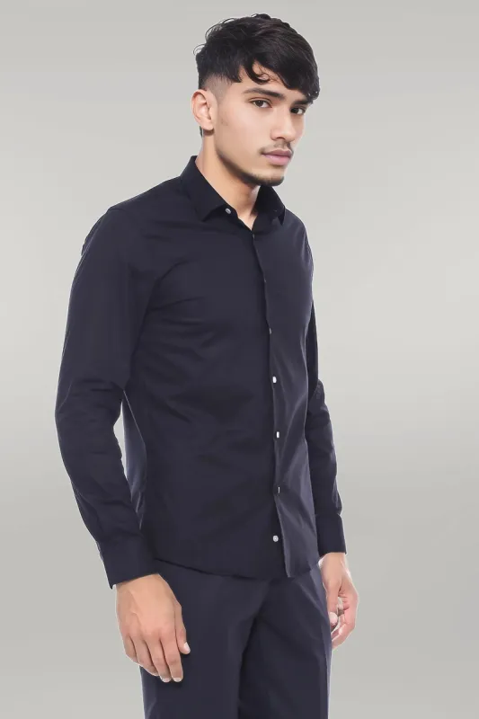 Plain Long Sleeves Regular Fit Black Men Shirt - Wessi sold by Wessi