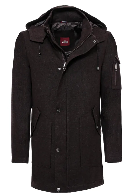 Hooded Cachet Hidden Zippered Brown Coat - Wessi sold by Wessi
