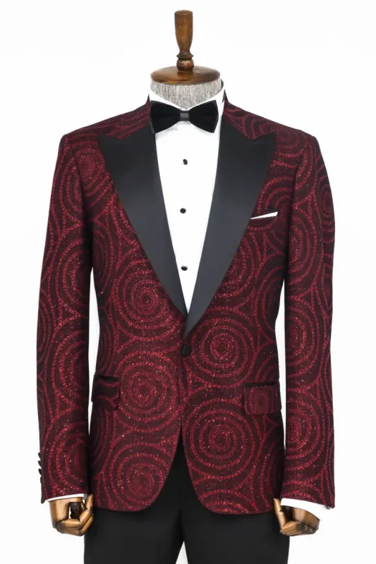 Hypnose Pattern Peak Lapel Slim Fit Burgundy Men Tuxedo  Blazer - Wessi sold by Wessi