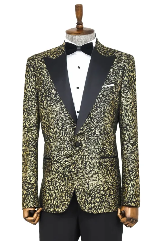 Feather Patterned Slim Fit Black Men Party Blazer - Wessi sold by Wessi