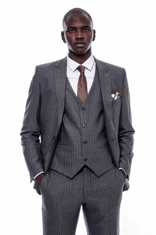 Striped Slim Fit Antracite Men Suit - Wessi sold by Wessi