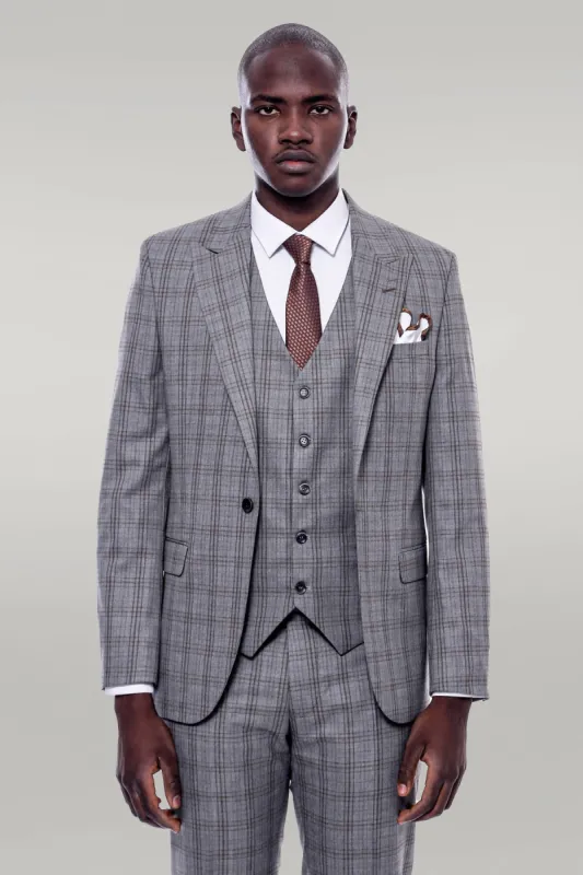 Checked Slim Fit Grey Men Suit - Wessi sold by Wessi