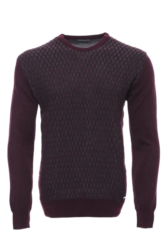 Burgundy Diamond Patterned Circle Neck Sweater - Wessi sold by Wessi