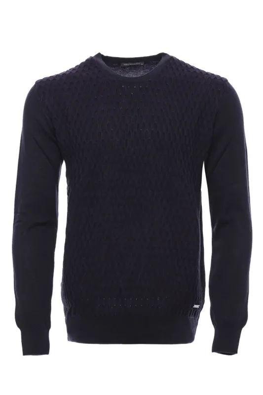 Navy Blue Diamond Patterned Circle Neck Sweater - Wessi sold by Wessi