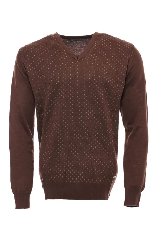 Light Brown Dot Patterned V Neck Sweater - Wessi sold by Wessi