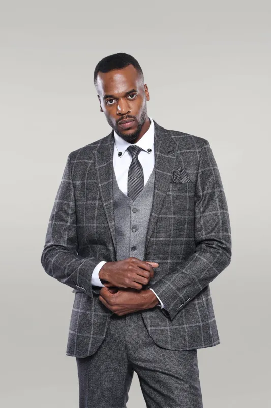Anthracite  Blue Plaid 3 Piece Slim Fit Suit - Wessi sold by Wessi