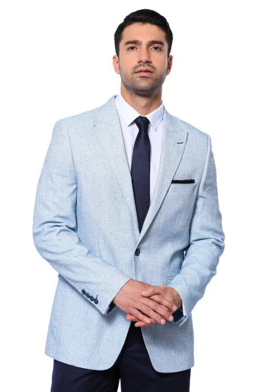Patterned Slim-Fit Sky Blue Blazer - Wessi sold by Wessi