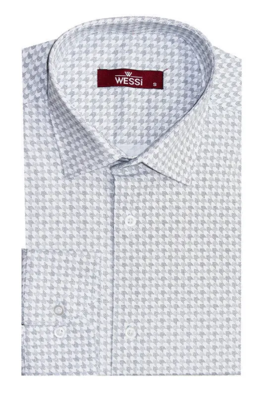 Houndstooth Pattern Slim Fit White Men Shirt - Wessi sold by Wessi