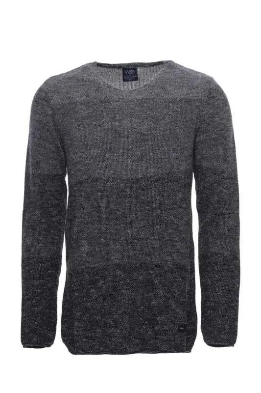 Circle Neck Patterned Grey Knitwear - Wessi sold by Wessi