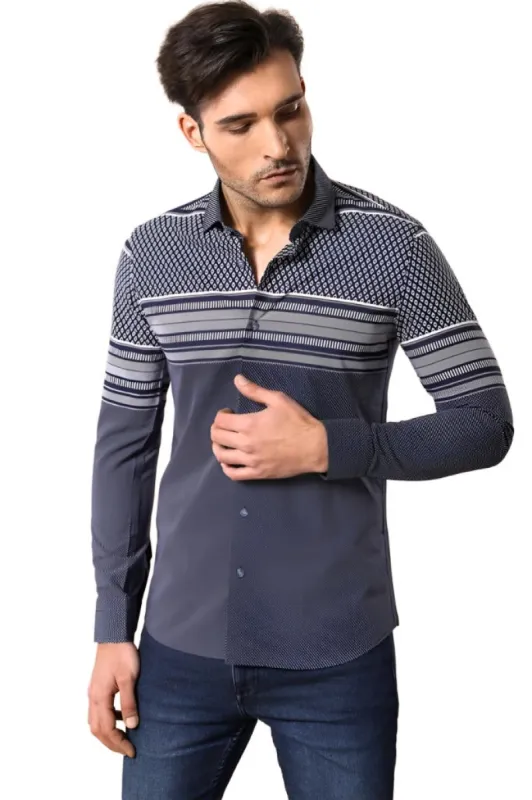 Patterned Navy Blue Men Shirt - Wessi sold by Wessi