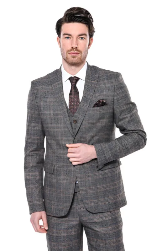 Checked Slim-Fit Dark Grey Men Blazer - Wessi sold by Wessi