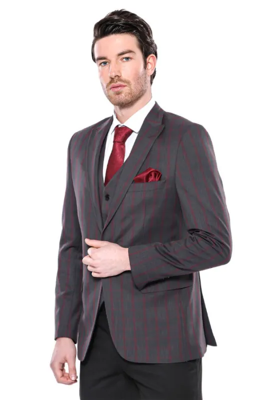 Checked Slim-Fit Dark Grey Men Blazer - Wessi sold by Wessi
