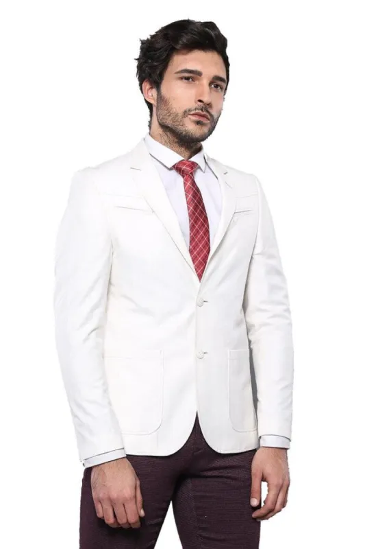 Chest Zippered Detail Cream Linen Jacket | Wessi sold by Wessi