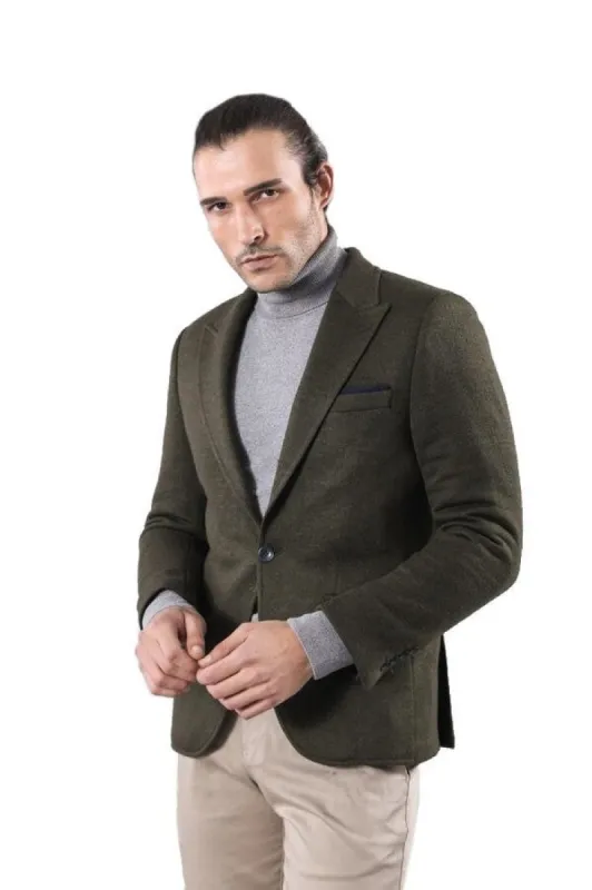 Peak Lapel Dark Green Wool Jacket - Wessi sold by Wessi