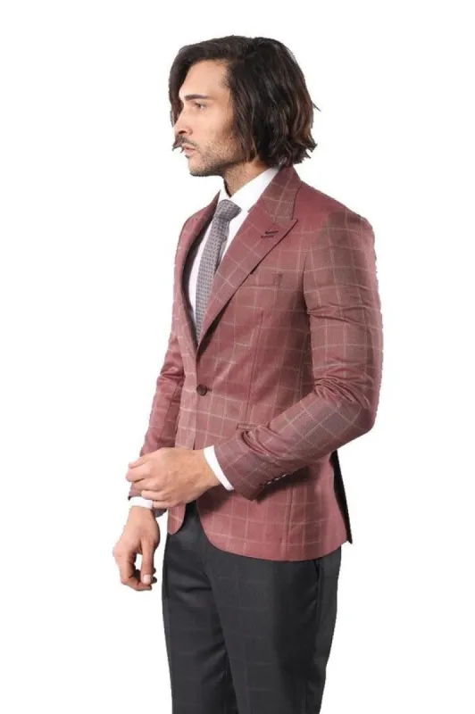 Single Button Wide Pointed Collar Burgundy Blazer - Wessi sold by Wessi
