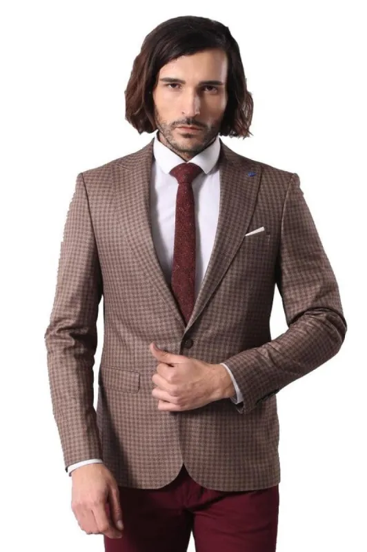 Single Button Plaid Brown Blazer - Wessi sold by Wessi