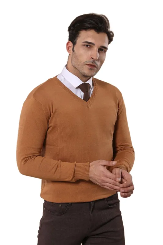 V Neck Brown Sweater - Wessi sold by Wessi