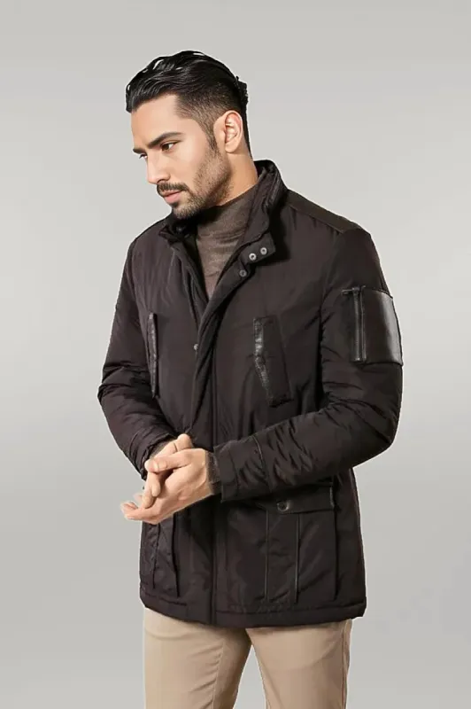 Leather Modeled Dark Brown Slim Fit Quilted Jacket - Wessi sold by Wessi